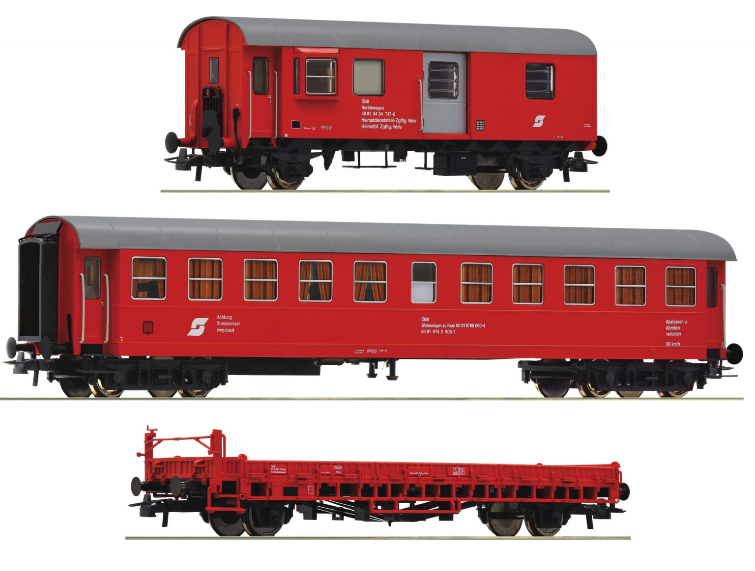Roco 76050  3 piece set construction/maintenance train wagons, ÖBB