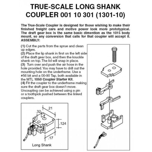 Micro Trains 00110301 (1301-10)  N True Scale Long Shank Coupler (10 Pair)