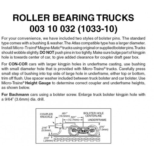Micro Trains 00310032 (1033-10)   N Roller Bearing w/med extn couplers (10 pr)