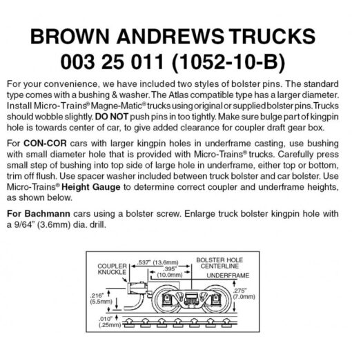 Micro Trains 00325011 (1052-10B)   N Brown Andrews Trucks w/ short ext. couplers (10 pr)