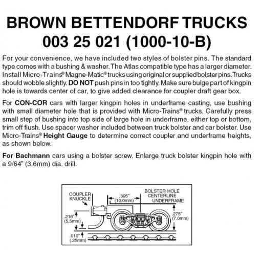 Micro Trains 00325021 (1000-10B)   N Brown Bettendorf Trucks w/short ext. couplers (10 pr)