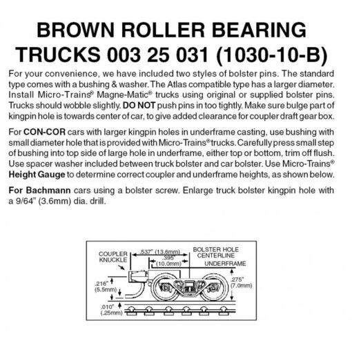 Micro Trains 00325031 (1030-10B)   N Brown Roller Bearing Trucks w/ short ext. couplers (10 pr)