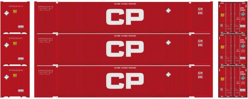 Athearn 26674  HO 53’ Jindo Containers, CP (3 Pack)