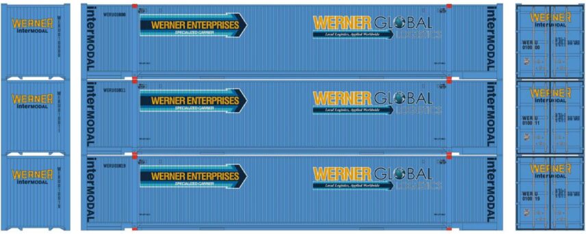 Athearn 17768  N 53’ CIMC Containers, Werner (3 Pack)