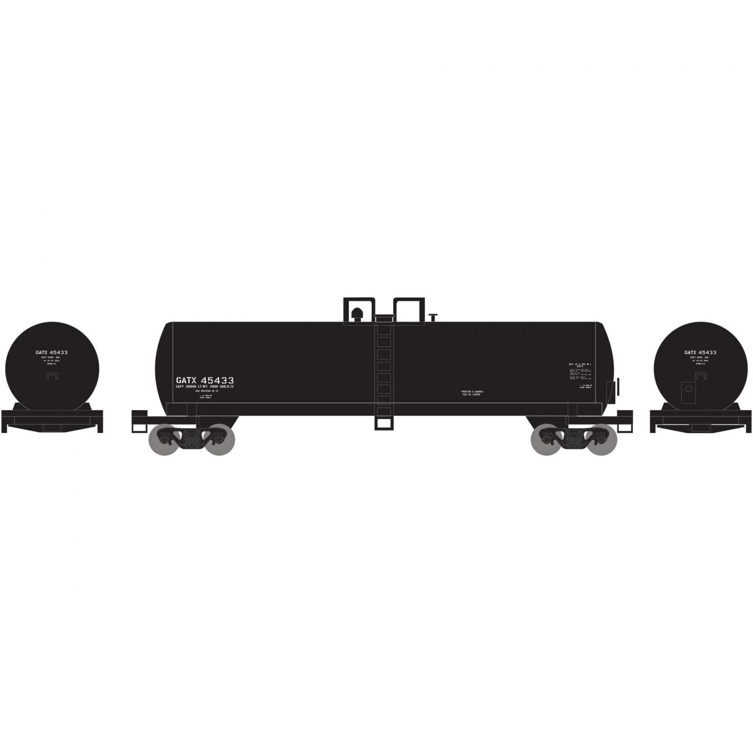 Athearn 13703   N 50′ RTC 20,000 Gallon Tank Car, GATX Early #45433