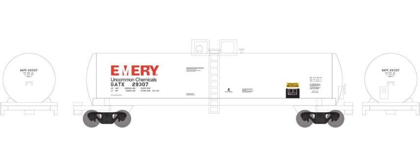 Athearn 13711   N 50′ RTC 20,000 Gallon Tank Car, GATX Emery #29307