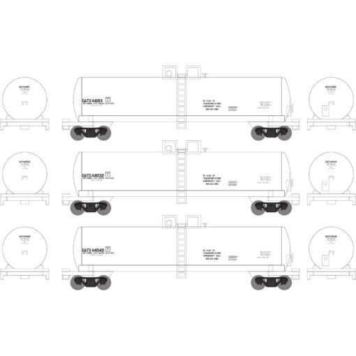 Athearn 13718   N 50′ RTC 20,000 Gallon Tank Car, GATX White (3 Pack) #44013, 44032, 44040