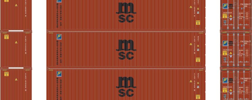 Athearn 17438  40' Corrugated HC Container, MSC/Florens  (3 Pack)