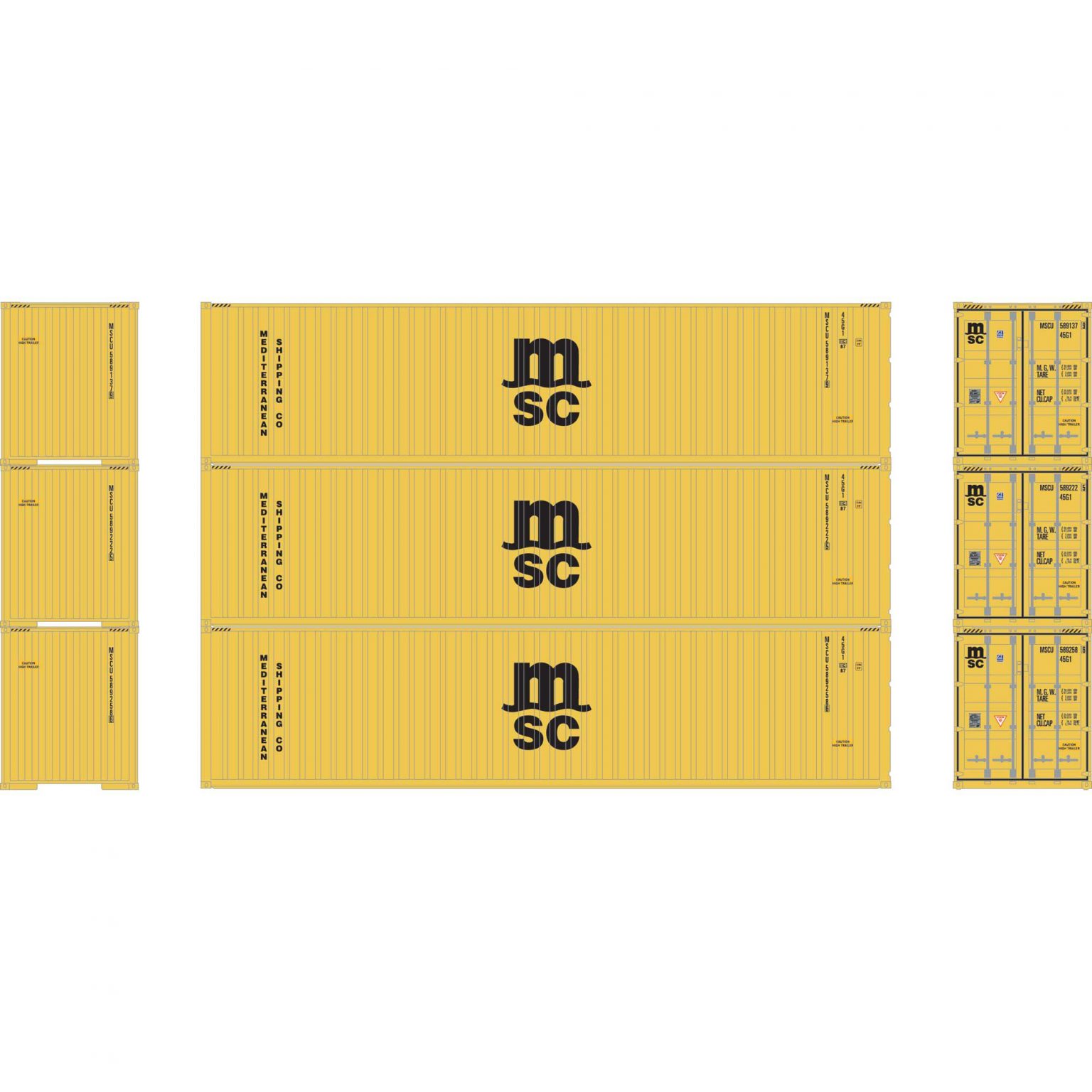 Athearn 17442  N 40' Corrugated HC Container, MSC  (3 Pack)