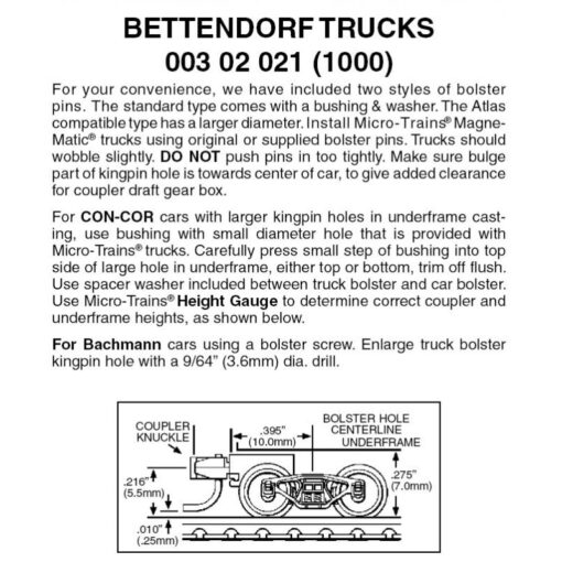Micro Trains 00302021 (1000)   N Bettendorf trucks w/short ext. couplers. 1 pr