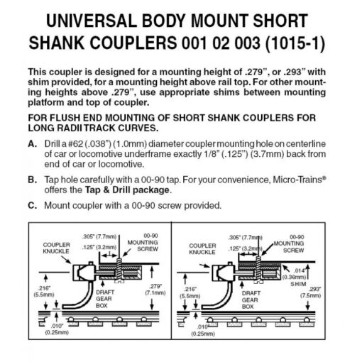 Micro Trains 00102003 (1015-1)   N Universal BMC Short Shank assembled (2pr)
