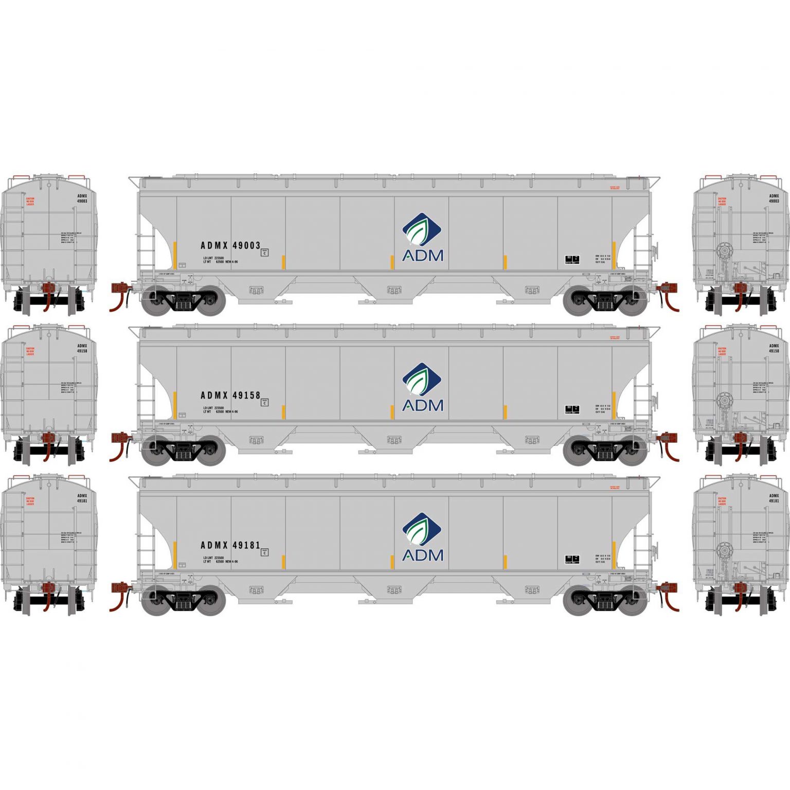 Athearn Genesis 89984  Trinity 3-Bay Hopper, ADM (3 Pack) #49003, 49158, 49181