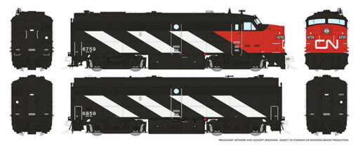 Rapido Trains 21108   HO Diesel Locomotive FPA/B-2u, CN - Wet Noodle Scheme #6759, 6859