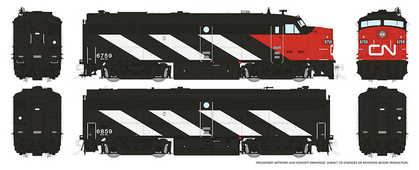 Rapido Trains 21108   HO Diesel Locomotive FPA/B-2u, CN - Wet Noodle Scheme #6759, 6859