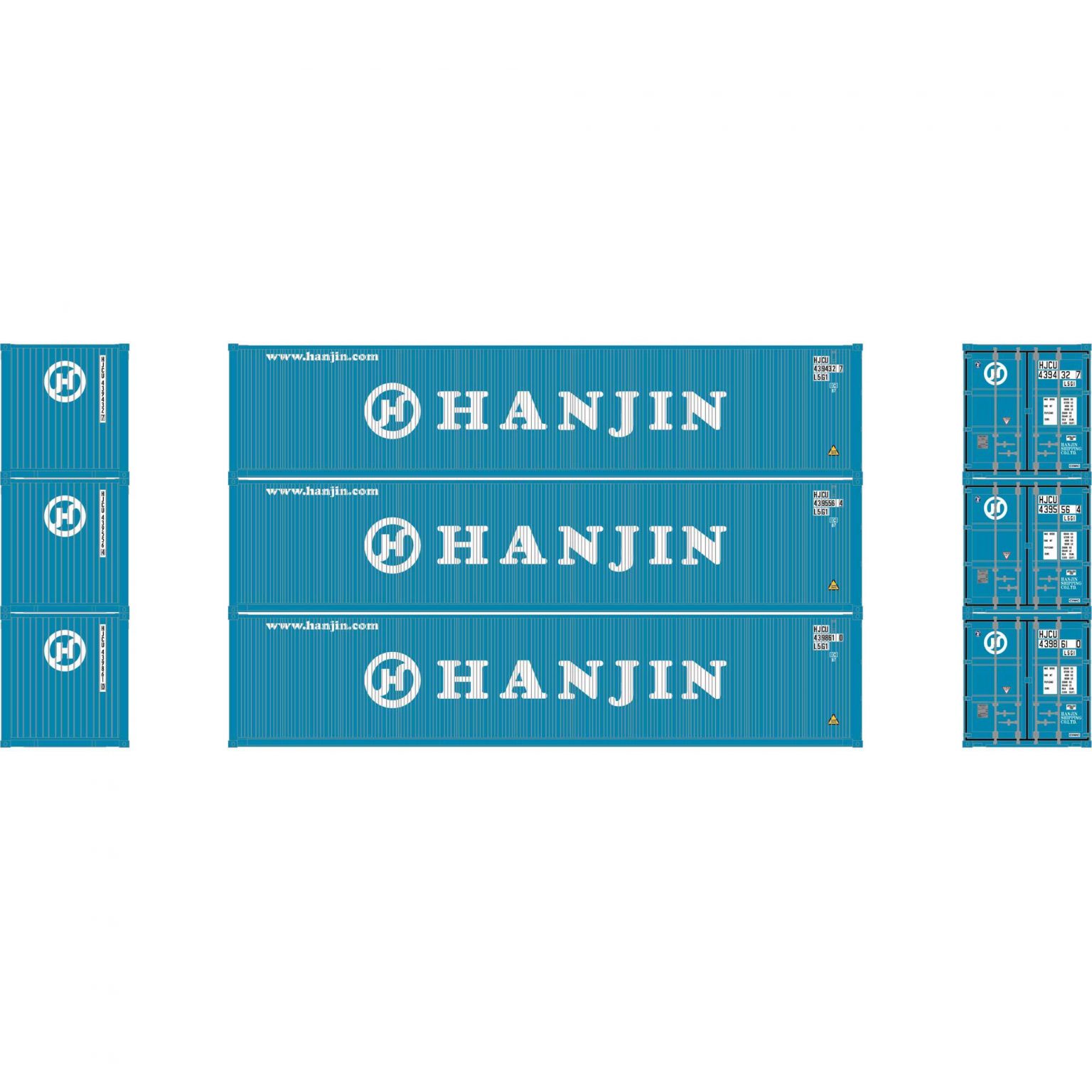 Athearn 27061  HO 40' Corrugated Low Container, Hanjin (3 Pack)