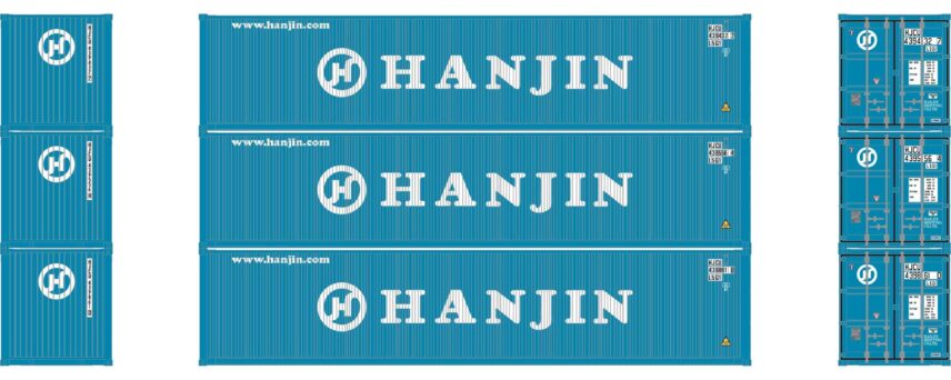 Athearn 27061  HO 40' Corrugated Low Container, Hanjin (3 Pack)