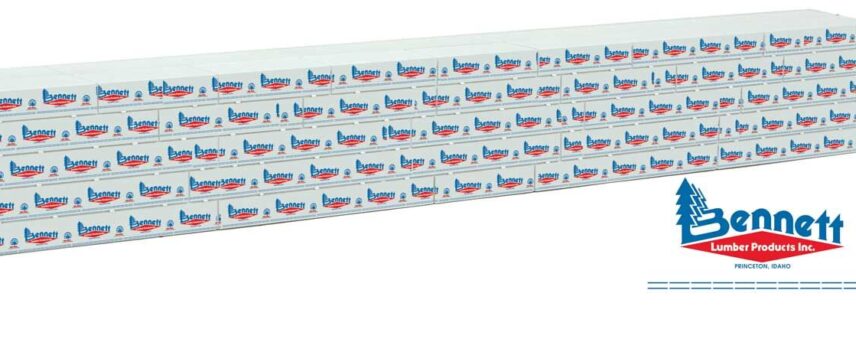 Walthers SceneMaster 3162  Wrapped Lumber Load for WalthersMainline 72' Centerbeam Flatcar - Bennett Lumber (blue, red)