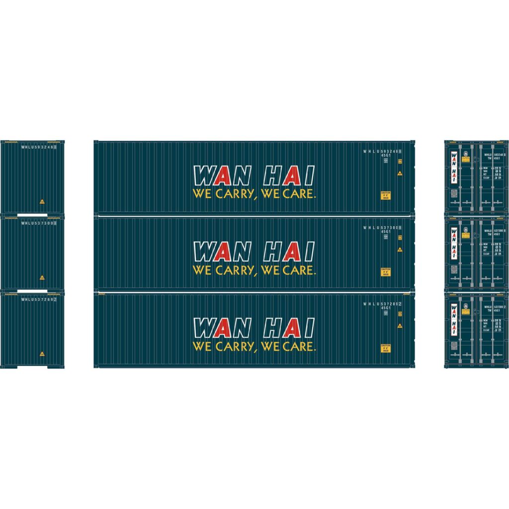 Athearn 29171  40' Corrugated Container, Wan Hai (3 Pack)