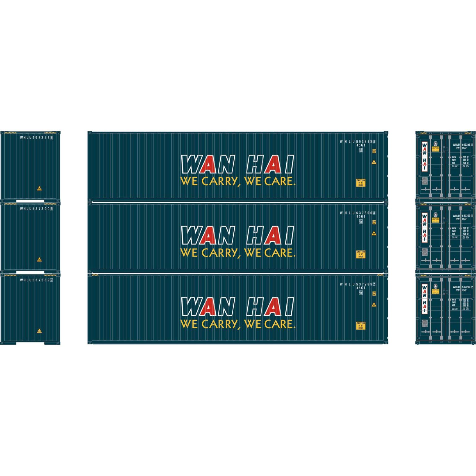 Athearn 29171  40' Corrugated Container, Wan Hai (3 Pack)