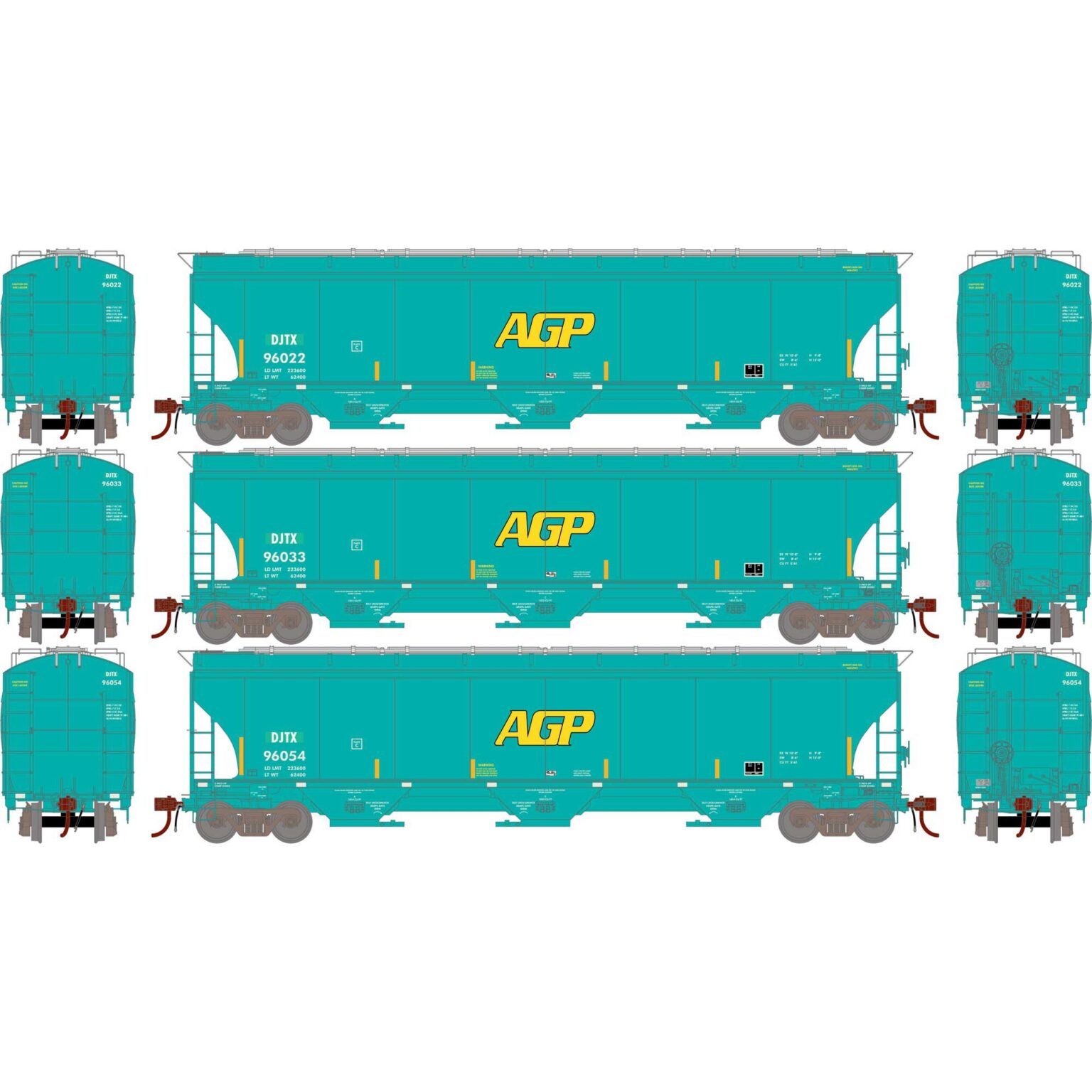 Athearn Genesis 97149   Trinity 3-Bay Hoppers, DJTX #96022/96033/96054 (3 pack)