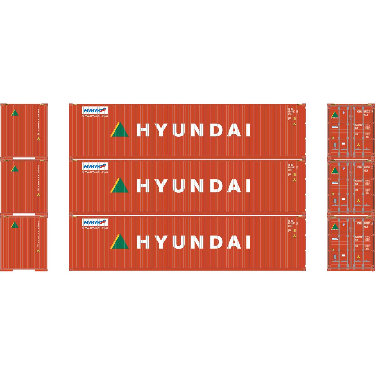 Athearn 28387  HO 40' Corrugated Container, Hyundai (3 Pack)