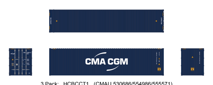 Aurora Miniatures HCBCCT1 40ft Containers 3 Pack, CMA CGM (CMAU 530686/554986/555571)