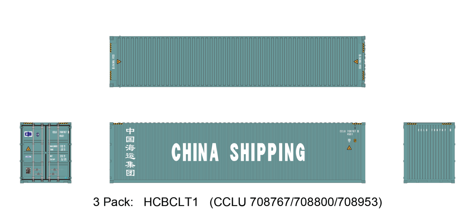 Aurora Miniatures HCBCLT1 40ft Containers 3 Pack, China Shipping (CCLU 708767/708800/708953)