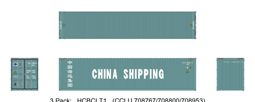 Aurora Miniatures HCBCLT1 40ft Containers 3 Pack, China Shipping (CCLU 708767/708800/708953)