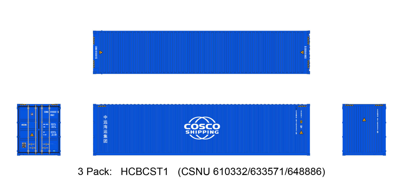 Aurora Miniatures HCBCST1 40ft Containers 3 Pack, COSCO (CSNU 610332/633571/648886)