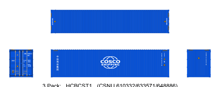 Aurora Miniatures HCBCST1 40ft Containers 3 Pack, COSCO (CSNU 610332/633571/648886)