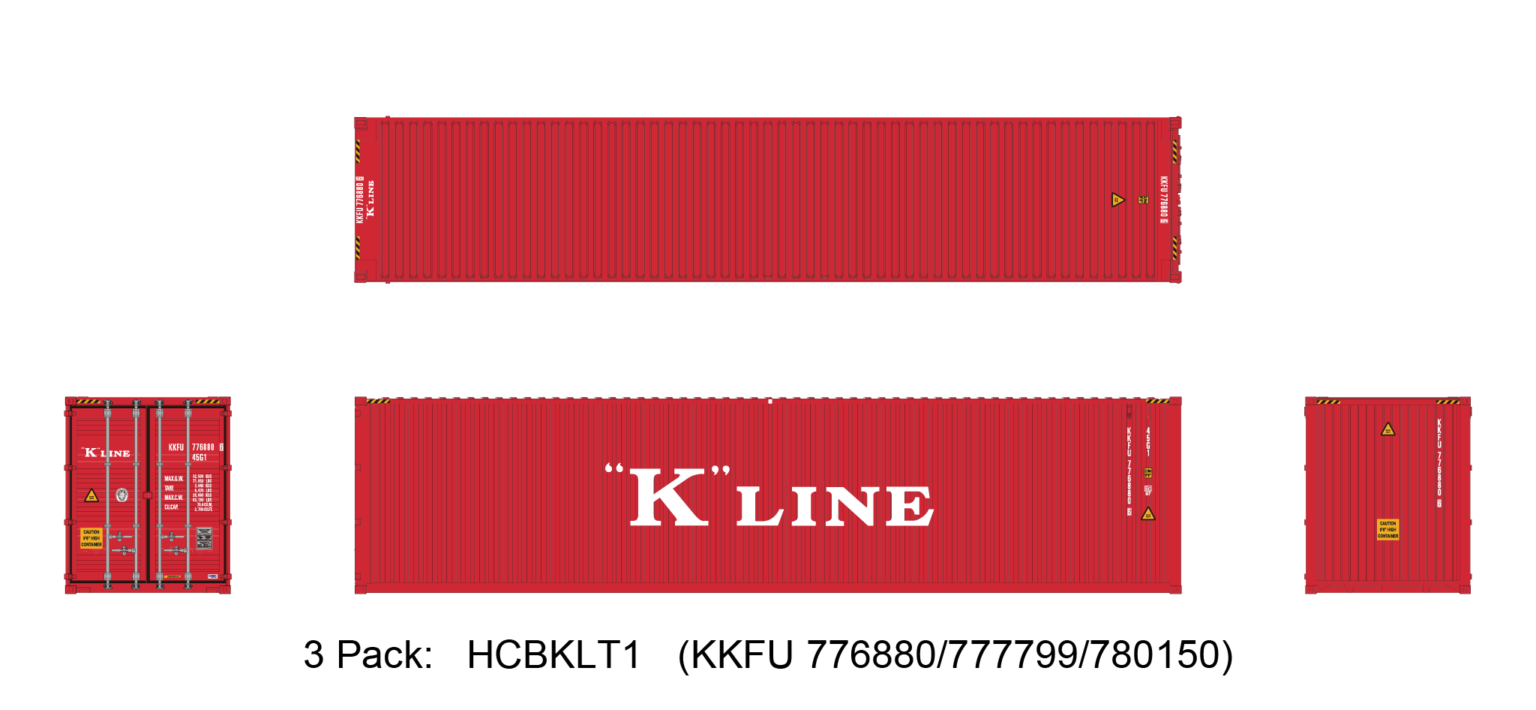 Aurora Miniatures HCBKLT1 40ft Containers 3 Pack, K Line (KKFU 776880/777799/780150)