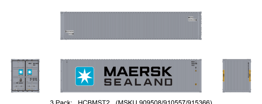 Aurora Miniatures HCBMST2   40ft Containers 3 Pack Maersk Sealand #2 (MSKU 909508/910557/915366)