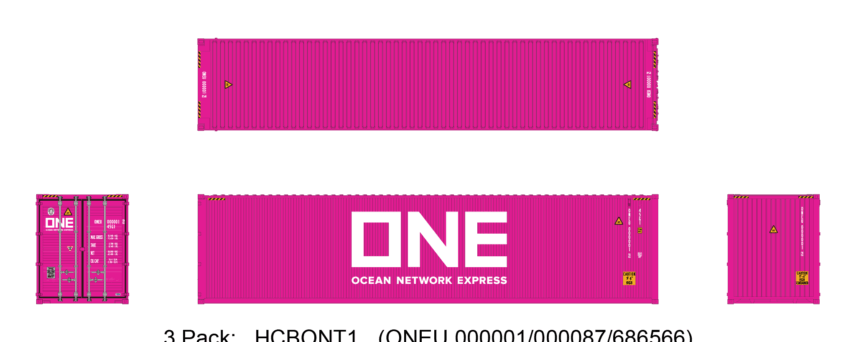Aurora Miniatures HCBONT1 40ft Containers 3 Pack, ONE Magenta #1 (ONEU 000001/000087/686566)