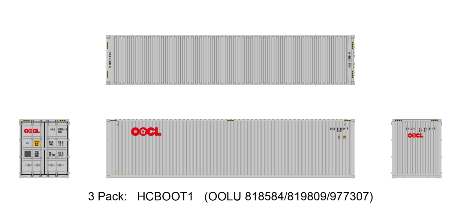 Aurora Miniatures HCBOOT1 40ft Containers 3 Pack, OOCL (OOLU 818584/819809/977307)