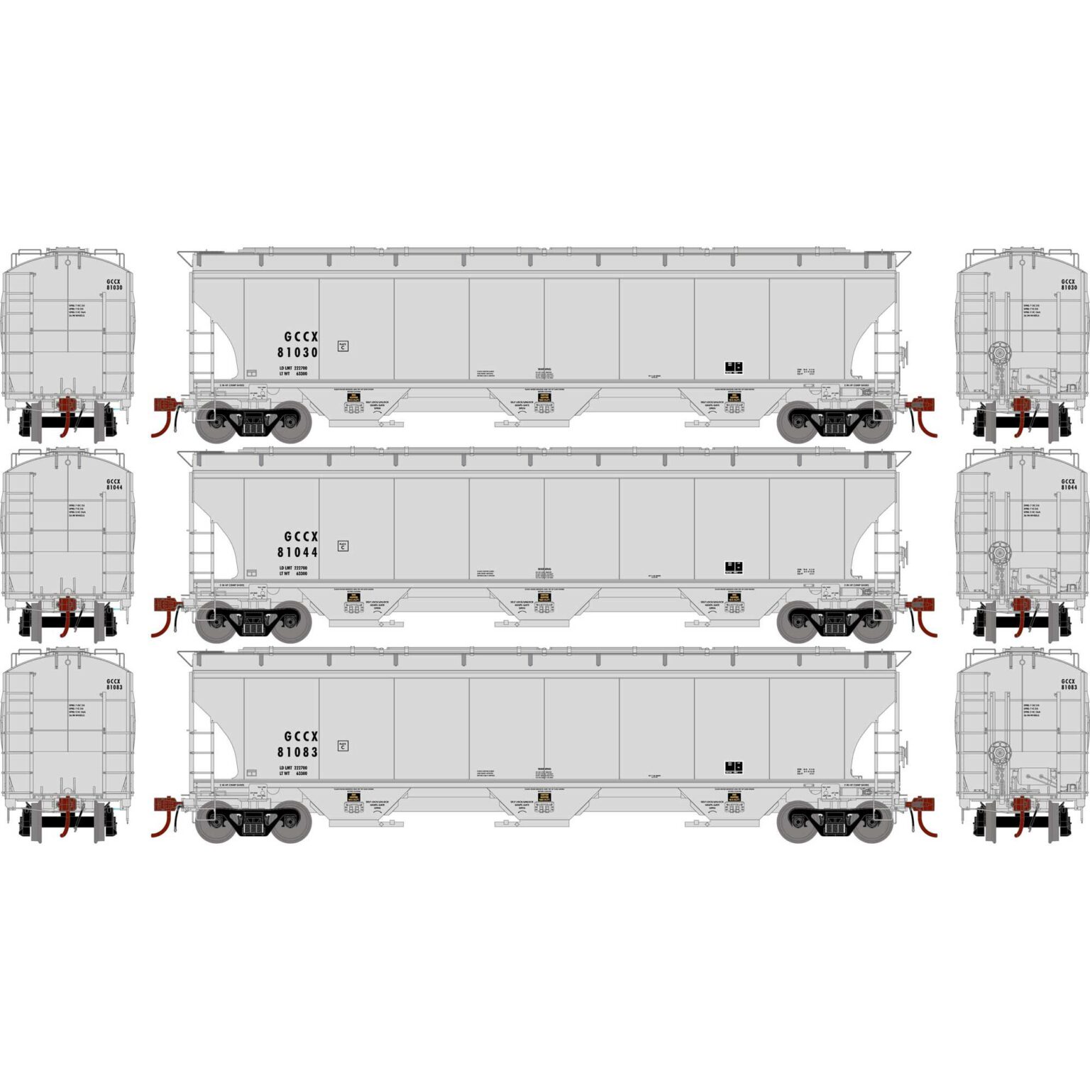 Athearn Genesis 97166   Trinity 3-Bay Hoppers, GCCX #81030/81044/81083 (3 Pack)