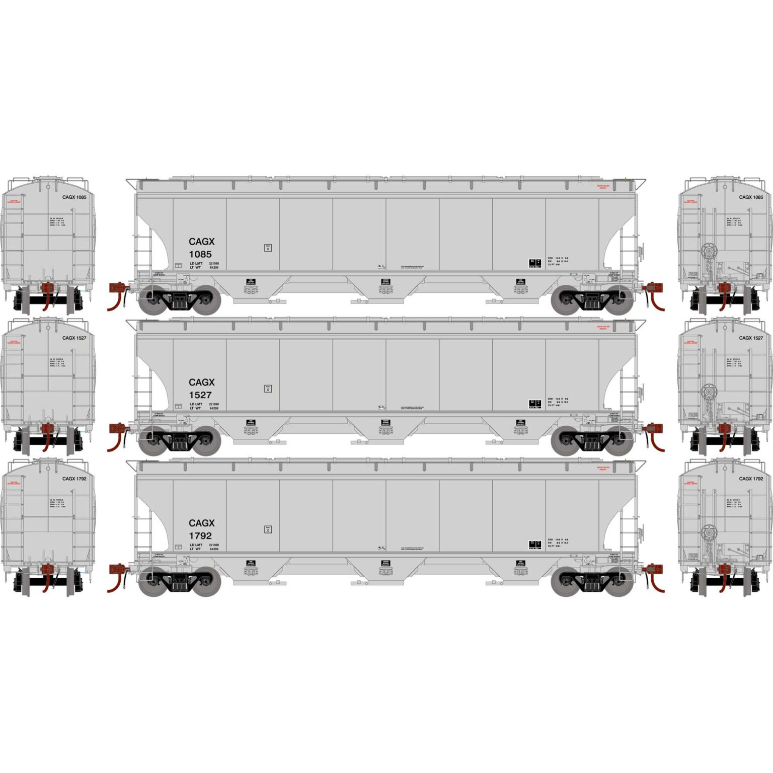 Athearn Genesis 97146   Trinity 3-Bay Hoppers, CAGX #1085/1527/1792 (3 Pack)