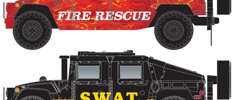 Micro Trains Line 49945957  Fire/SWAT Humvee Vehicle 2-Pack