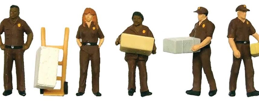 Walthers SceneMaster 6043  UPS Delivery Personnel Includes Handcart Pkg(5)