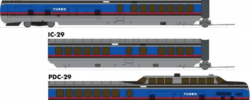 Rapido Trains 203502  HO UAC TurboTrain 3-Car Set, Penn Central/DOT  #50-70-51 (DC/DCC/Sound)