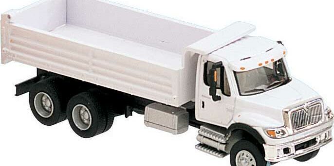 Walthers SceneMaster 11660  International 7600 3-Axle Heavy-Duty Dump Truck, White, Railroad Maintenance-of-Way Logo