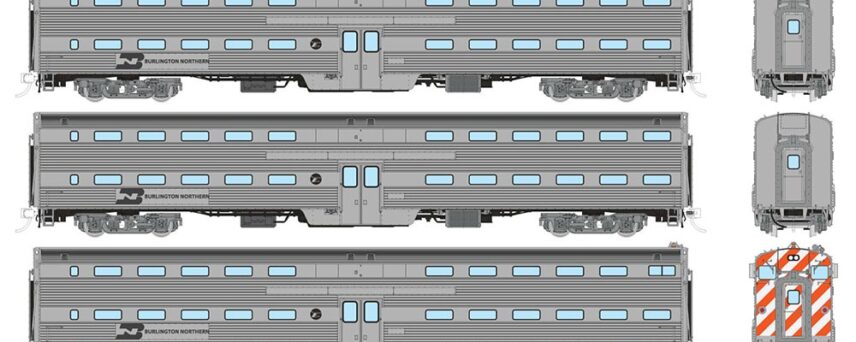 Rapido Trains 145001  Gallery Commuter Car: Burlington Northern: Set #1 (Cab: 791 Coaches: 728, 746)