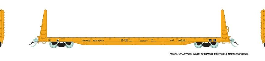 Rapido Trains 147007-1  Marine Industries Bulkhead Flatcar: Ontario Northland (Yellow Scheme) #10535