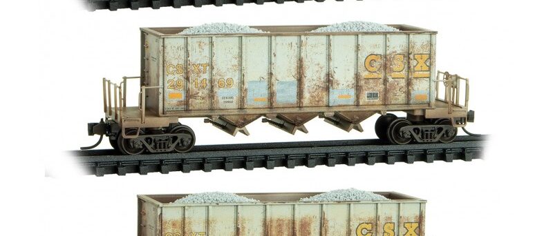 Micro Trains 98302208    N 3-Bay Weathered Hoppers 3-pk, CSX Gray #291374, 291469, 292055