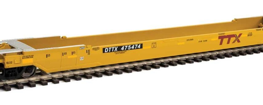 WalthersProto 109036  HO Gunderson Rebuilt All-Purpose 53' Well Car, DTTX #475474 (yellow, large red logo)