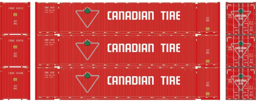 Athearn 26576  HO 53' Jindo Container, Canadian Tire (3 Pack)