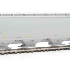 WalthersProto 105865  HO 67' Trinity 6351 4-Bay Covered Hopper, Trinity Industries Leasing TILX #640717 (gray, yellow conspicuity stripes)