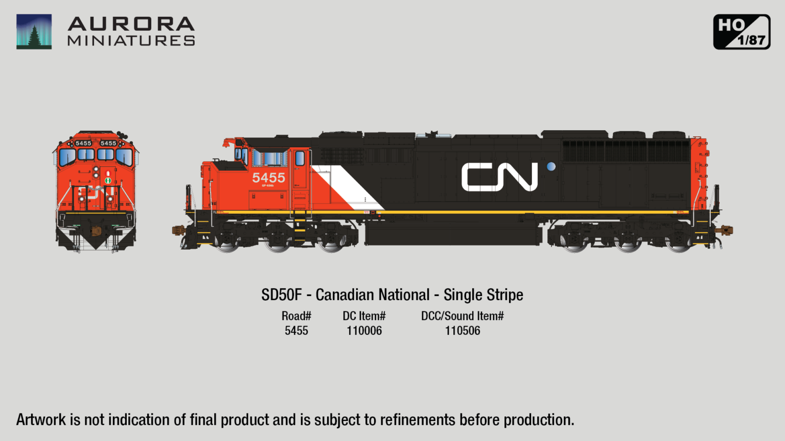 Aurora Miniatures 110006  HO GMDD SD50F, CN (Single Stripe) #5455 DC