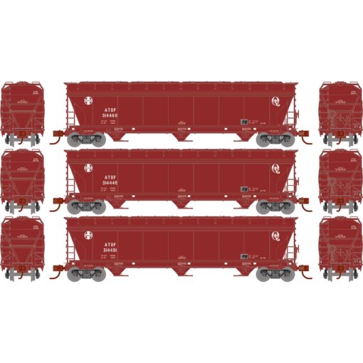 Athearn 12946  N ACF 4600 3-Bay Center Flow Hopper, ATSF (3 Pack) #314400, 314446, 314451