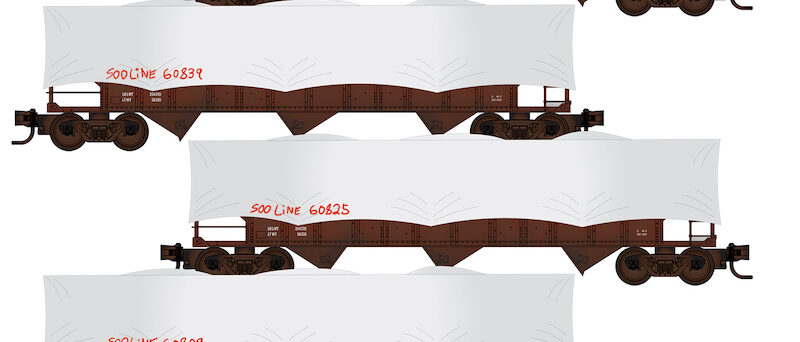 Micro Trains 99302239   N 100 Ton 3-Bay Hopper w/tarps, SOO Line MOW #60839, 60853, 60867, 60899 Foam Nest
