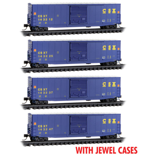 Micro Trains 98300220   N 50' Box Cars 4-Pack, CSX #143249, 143237, 143225, 143212 Jewel Case